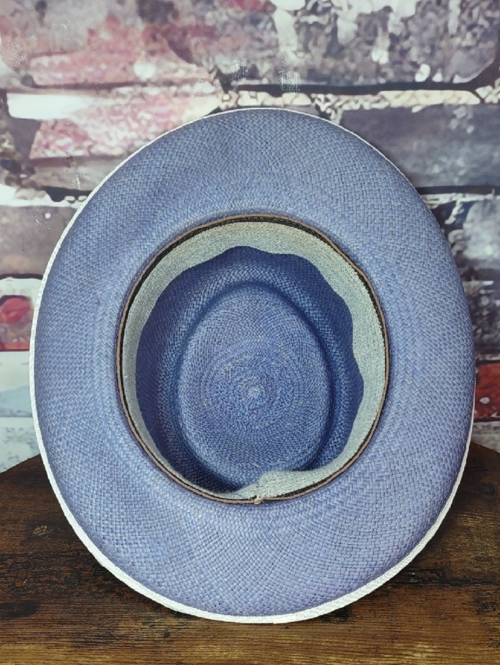 Blue Straw Boater Hat with White Studded Band - Picture 5 of 7